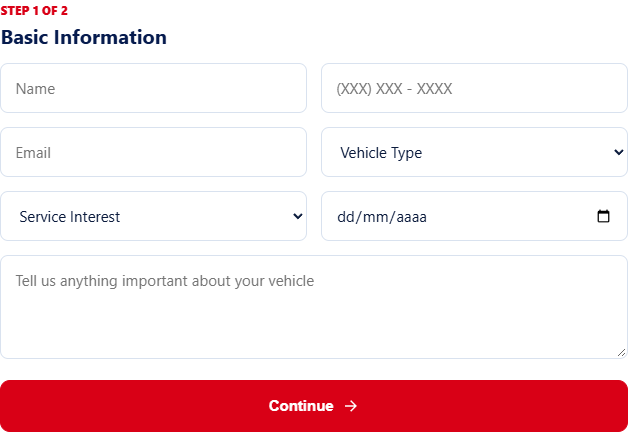 First step of the real Moura Auto Spa form with customer, vehicle, and service details