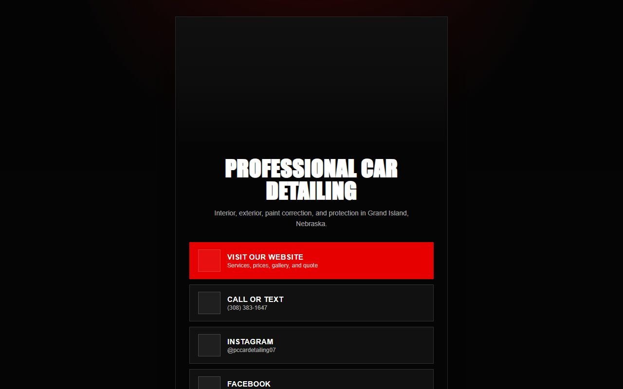 Captura del sitio publicado de PC Car Detailing Links