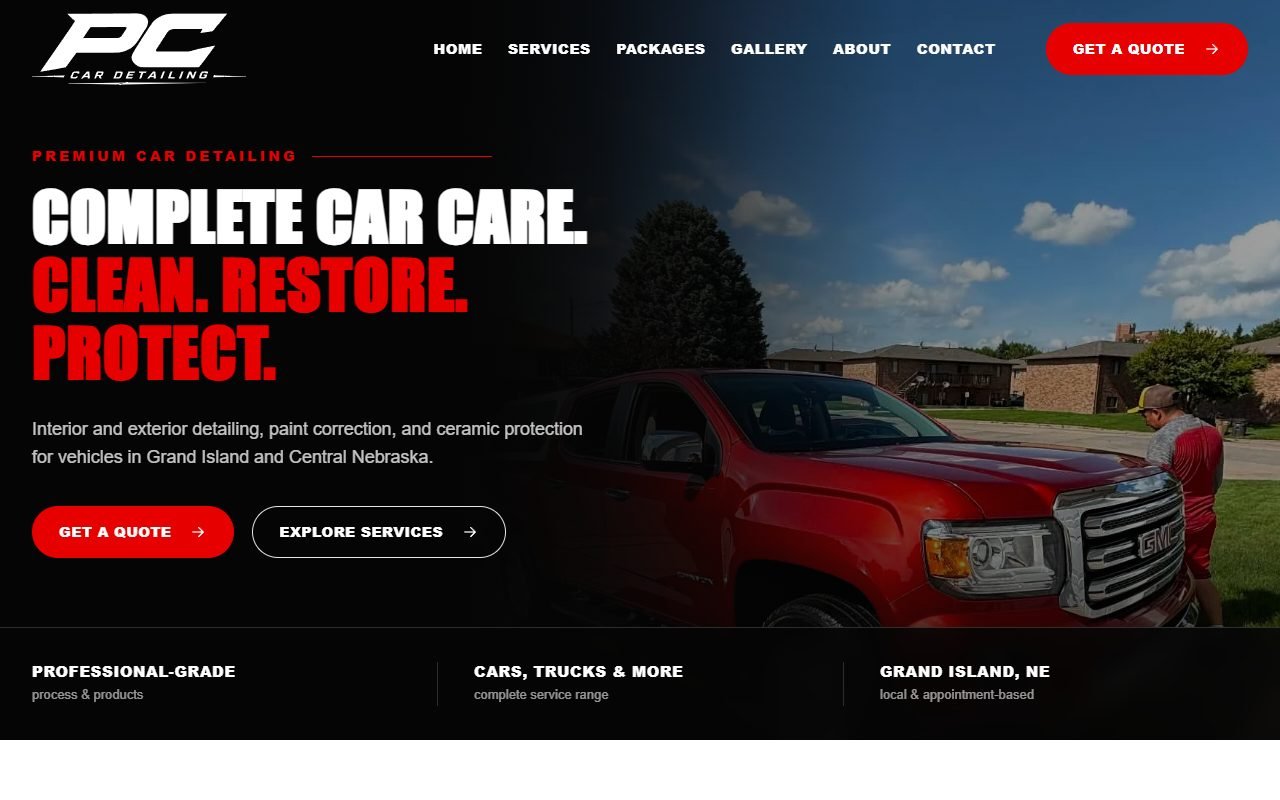 Captura del sitio publicado de PC Car Detailing